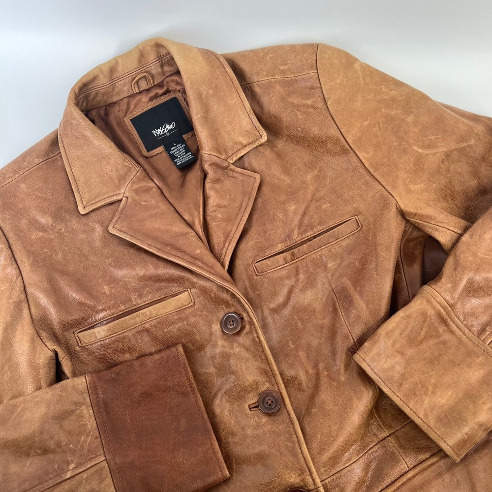 Vintage Women's L Mossimo Genuine Distressed Leather Field Jacket Cognac Brown